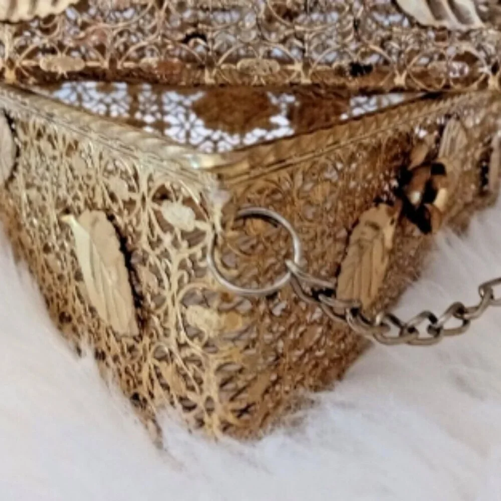 Vintage Hollywood Regency Gold Metal Wire Hanging Baskets 3 Tier